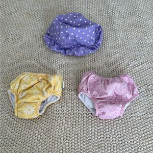 Pink and Yellow Swim Diaper and Purple Swim Hat Bundle